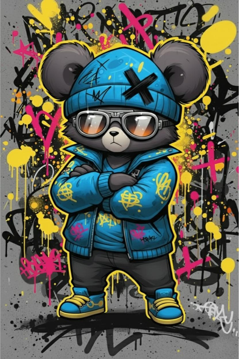 Urban Bear – Blue Attitude | Diamond Painting 30×40 cm