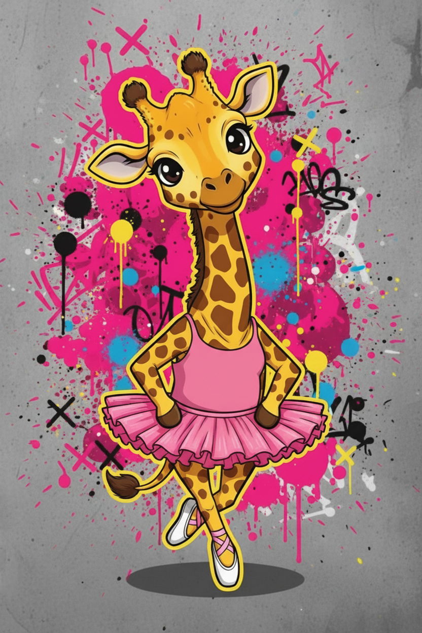 Urban Giraffe – Pink Star | Diamond Painting 30×40 cm