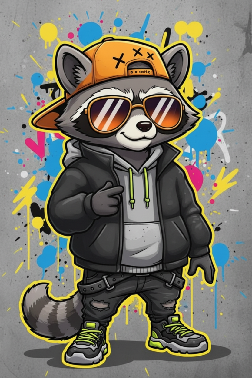 Urban Raccoon – Street Cool | Diamond Painting 30×40 cm